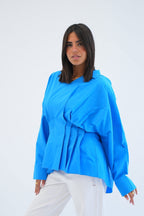 Ella drape blouse Wrap top in blue