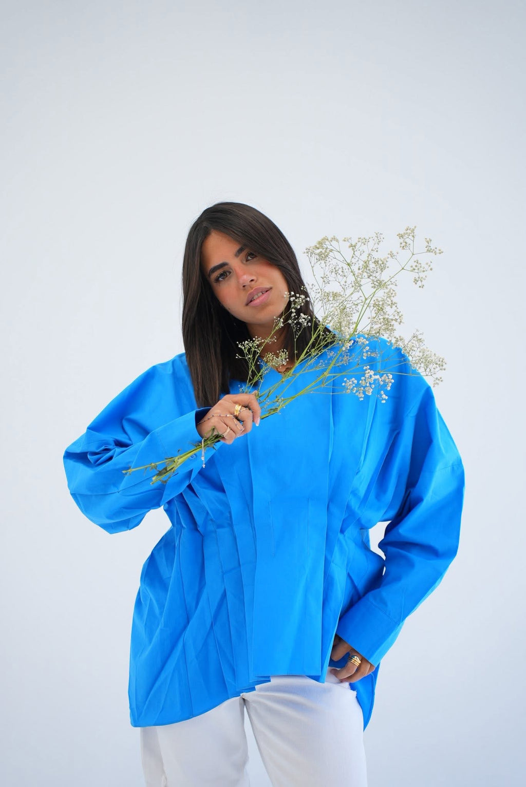 Ella drape blouse Wrap top in blue