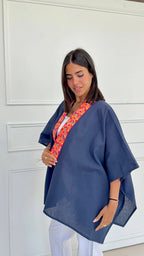 Navy linen short kimono