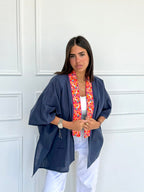 Navy linen short kimono