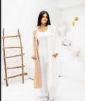 Half & half long shirt in Beigexwhite
