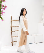 Half & half long shirt in Beigexwhite